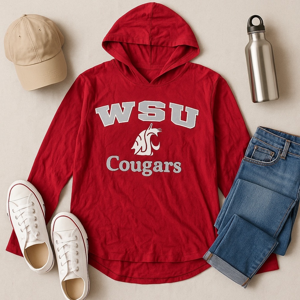 WSU Cougars Red Long Sleeve Hoodie Tee – Size XL